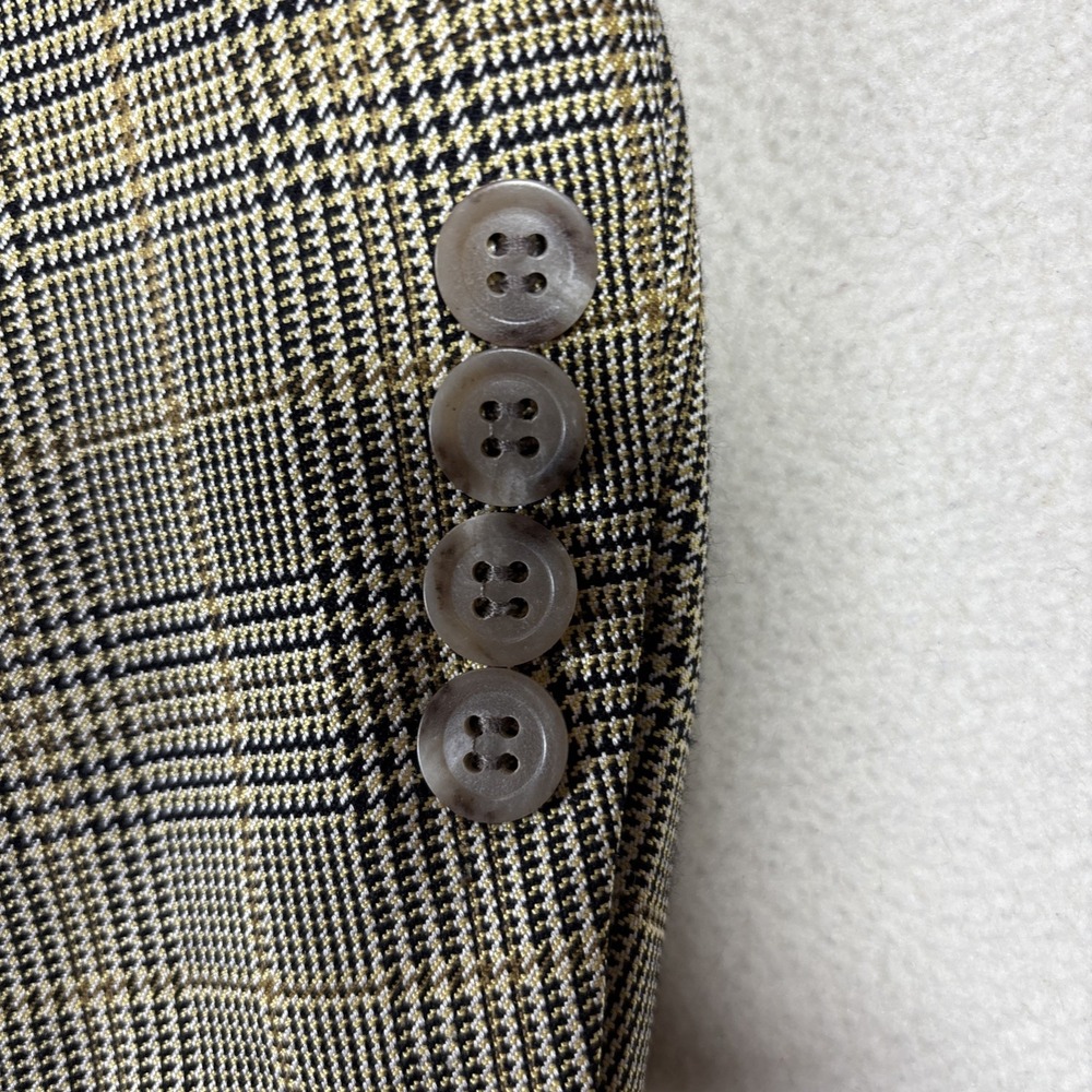 Hart Schaffner Marx Wool Windowpane‎ Plaid Blazer Suit Jacket Gold 44-46 Vtg - Picture 8 of 8